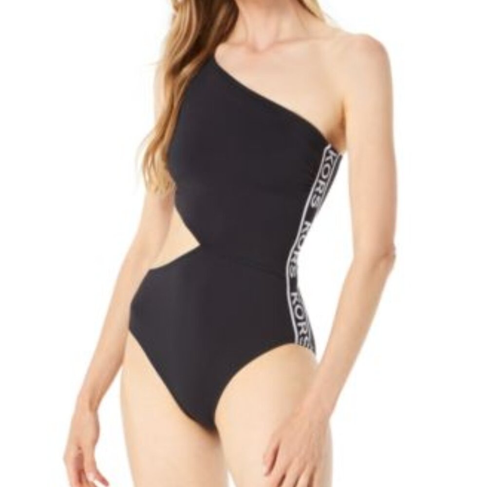 Michael Kors Women's Side-Logo Cut-Out One-Shoulder One-Piece Swimsuit
